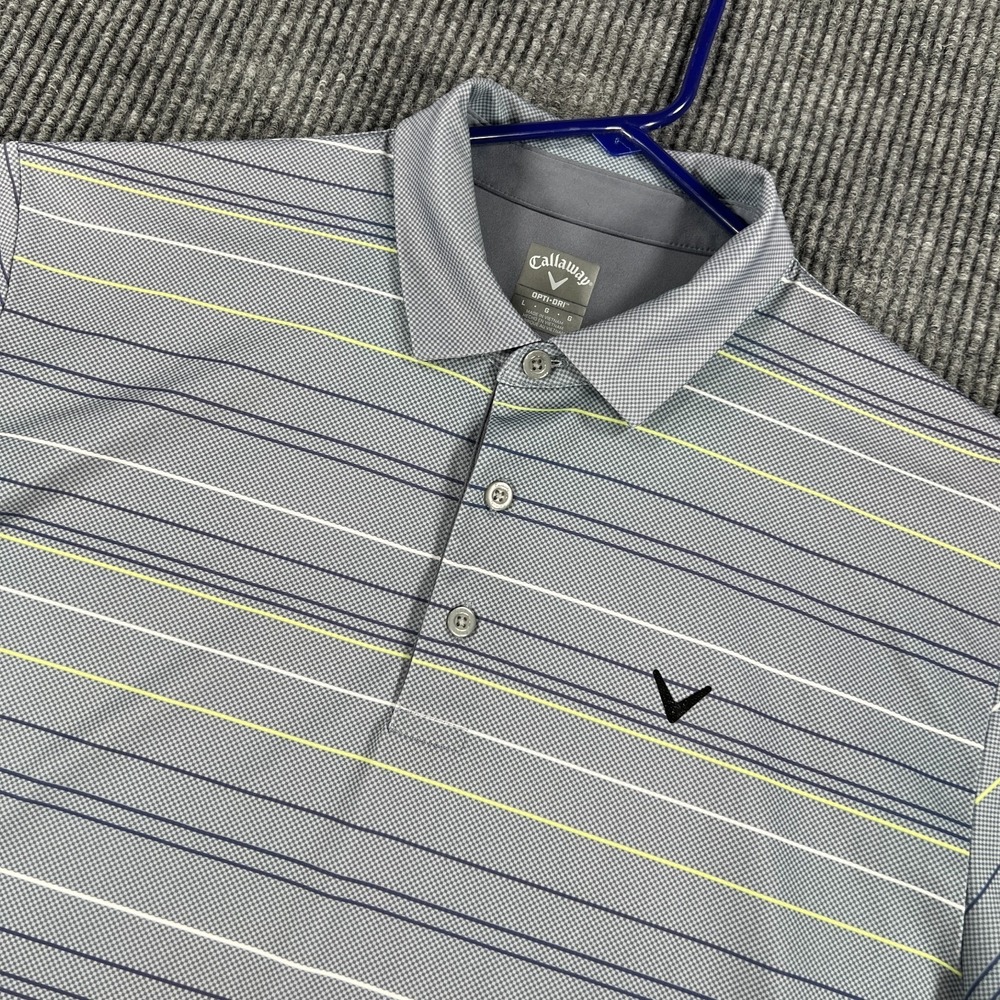 Callaway Polo Shirt Mens Large Gray Striped Short Sleeve Performance Golf Casual
